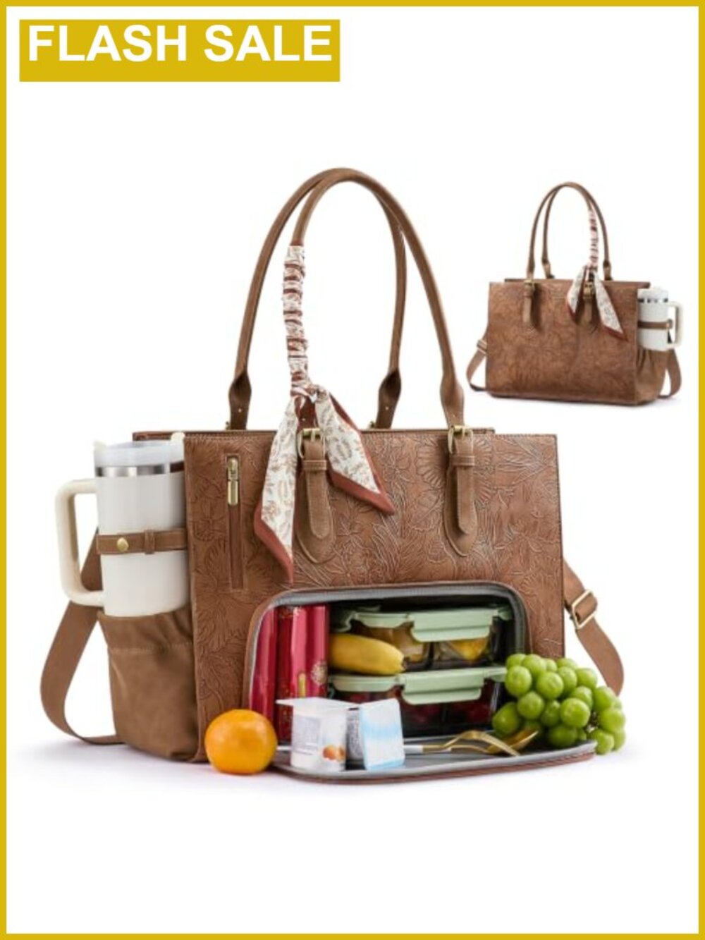 Work Tote Bag with Lunch Compartment fits 15.6" Laptop Faux Leather